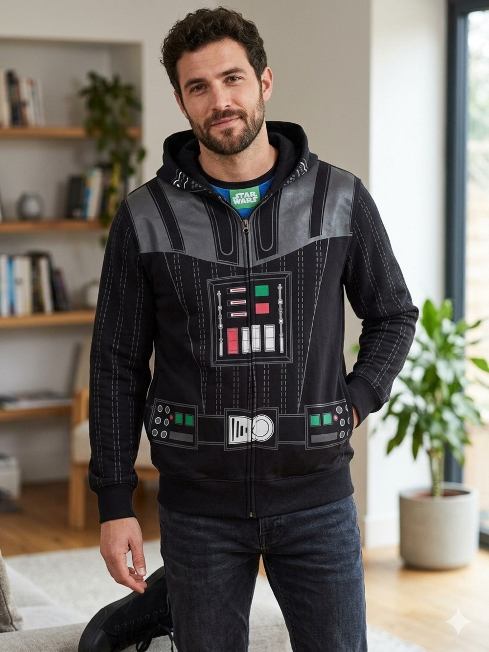 Star Wars Darth Vader Full Zip Mask Costume Hoodie Mad Engine Men's Medium